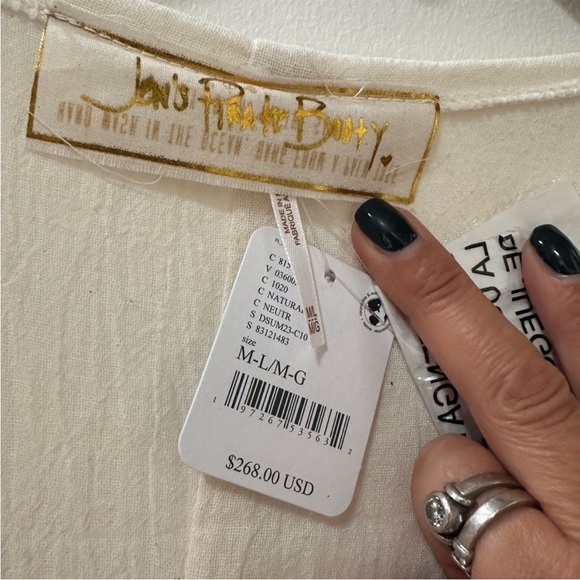 Free People x Jen’s Pirate Booty Folksong Kaftan Dress Cream Ruched V-Neck M/L - Picture 8 of 9